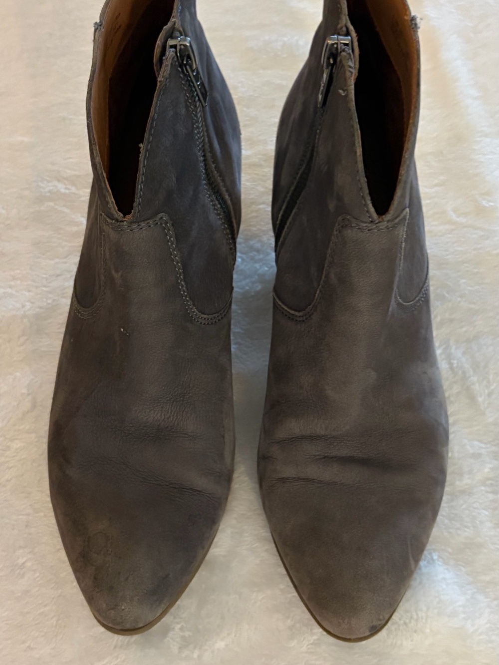 Frye Gray Leather Pointed Ankle Booties